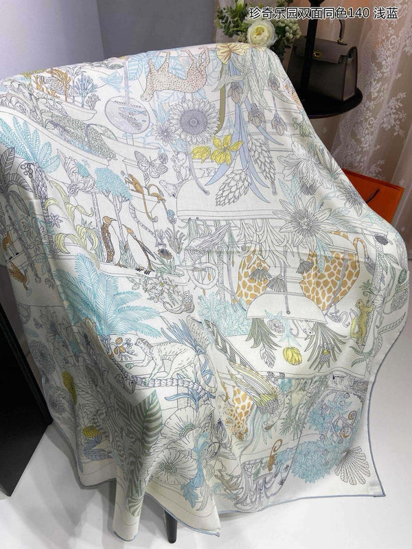 Square Scarf 140 CM White Colorful Cashmere And Silk