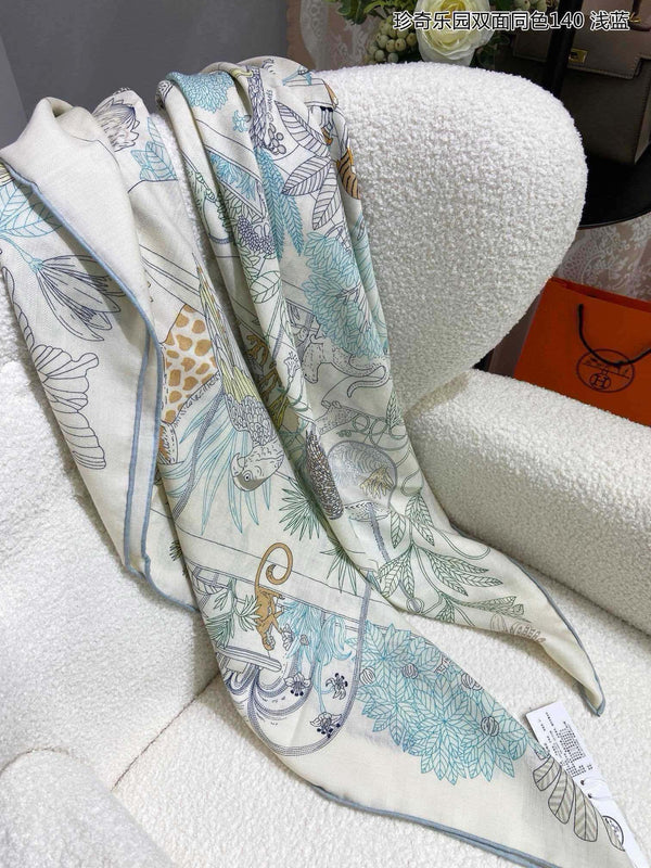 Square Scarf 140 CM White Colorful Cashmere And Silk