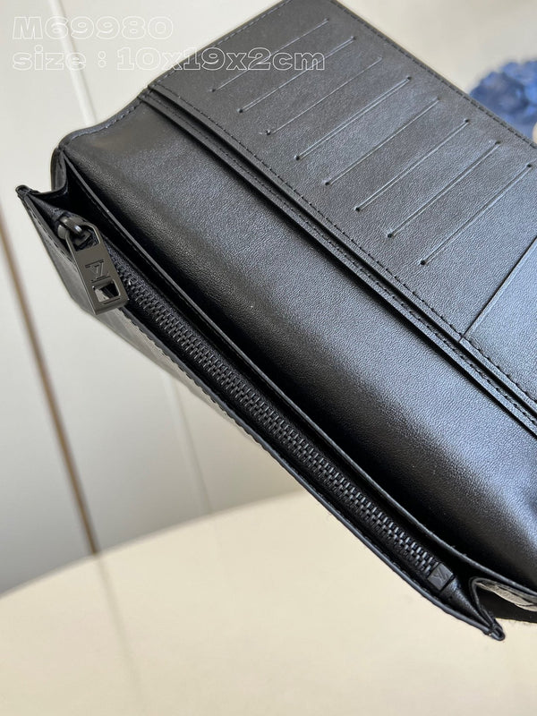 BRAZZA WALLET AEROGRAM 19CM BLACK CALFSKIN