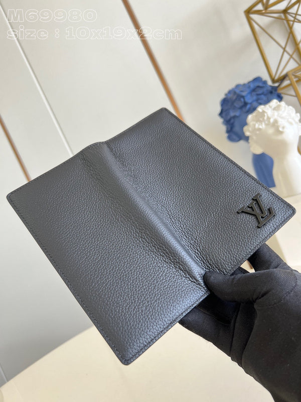 BRAZZA WALLET AEROGRAM 19CM BLACK CALFSKIN