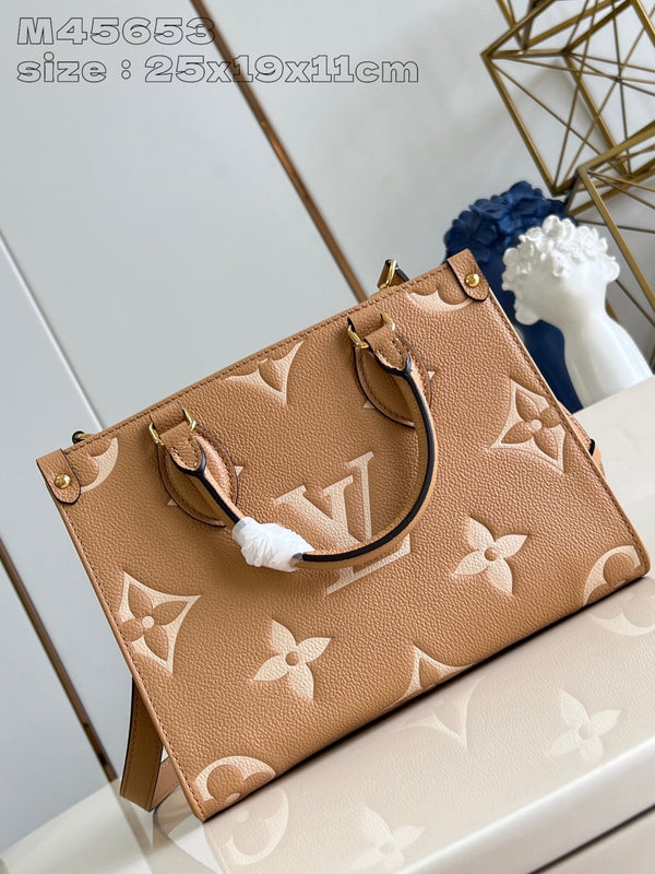 Onthego Pm 25 Brown Beige Monogram Empreinte Calfskin