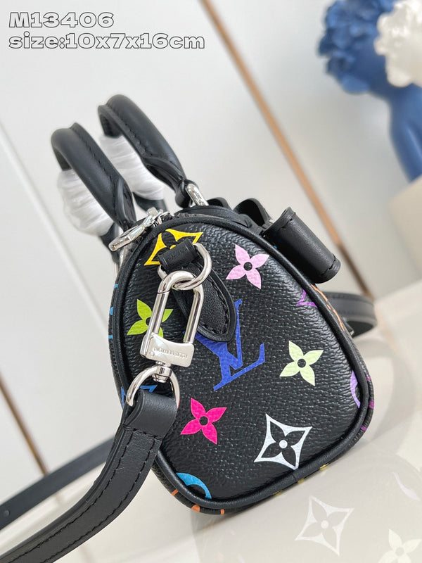 LV x TM Nano Speedy 16cm Black Multicolored Monogram coated canvas