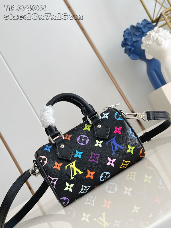 LV x TM Nano Speedy 16cm Black Multicolored Monogram coated canvas