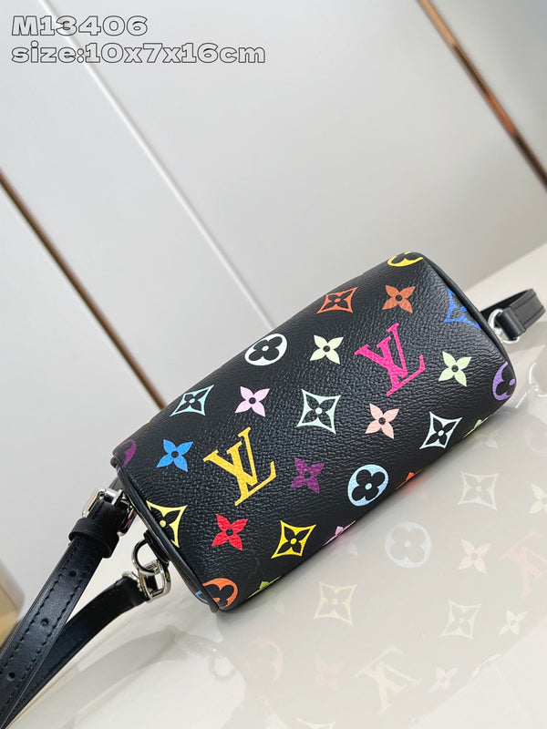 LV x TM Nano Speedy 16cm Black Multicolored Monogram coated canvas