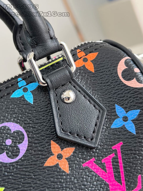 LV x TM Nano Speedy 16cm Black Multicolored Monogram coated canvas
