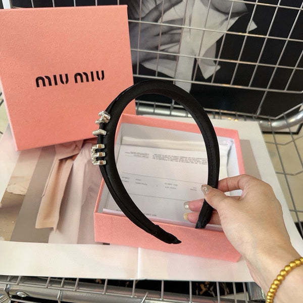 SILK HAIRBAND ATTACHED CRYSTAL LOGO BLACK 196475