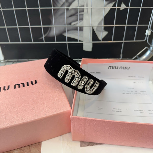 VELVET HEADBAND BLACK WITH RHINESTONES LOGO 432854