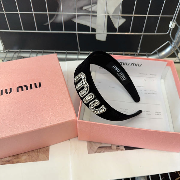 VELVET HEADBAND BLACK WITH RHINESTONES LOGO 432854