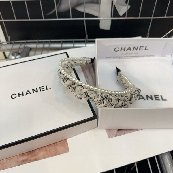 COLORFUL VOILE FABRIC WITH PEARL CHAIN HAIRBAND 410874