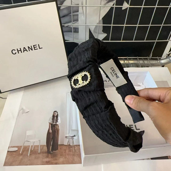 BLACK FABRIC WITH GOLD LOGO HAIRBAND 414448