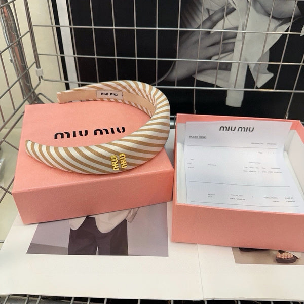 HEADBAND STRIPES WHITE MIX WARM TAN COTTON GOLD LOGO 432857