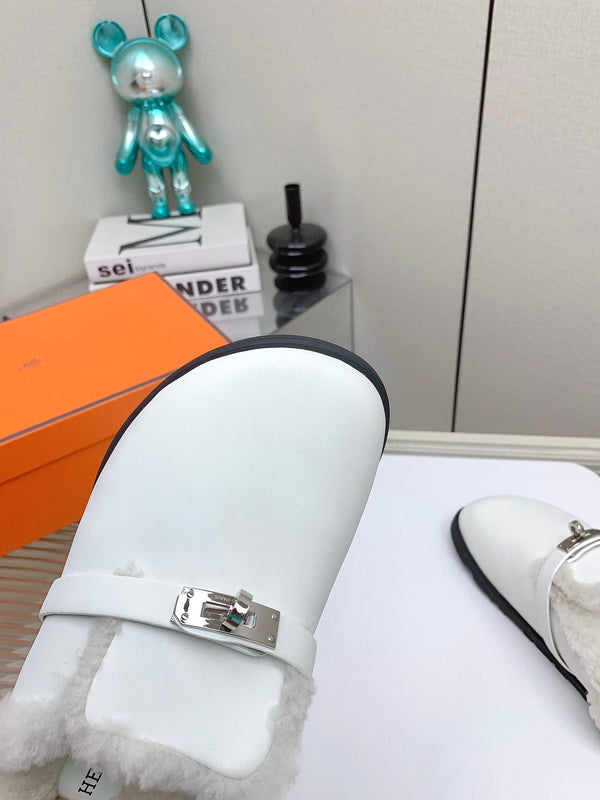 HM Mule 30mm In White With Fleece And Cowhide Lining 971390