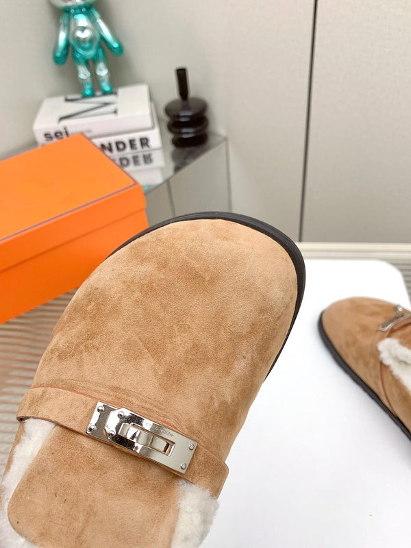 HM Mule 30mm In Light Brown With Fleece And Suede Lining  971394