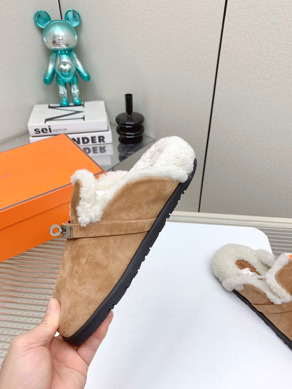 HM Mule 30mm In Light Brown With Fleece And Suede Lining  971394