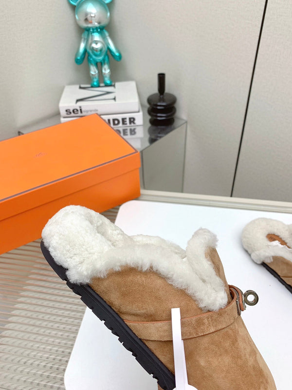 HM Mule 30mm In Light Brown With Fleece And Suede Lining  971394