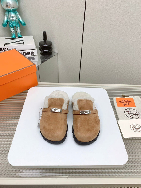 HM Mule 30mm In Light Brown With Fleece And Suede Lining  971394