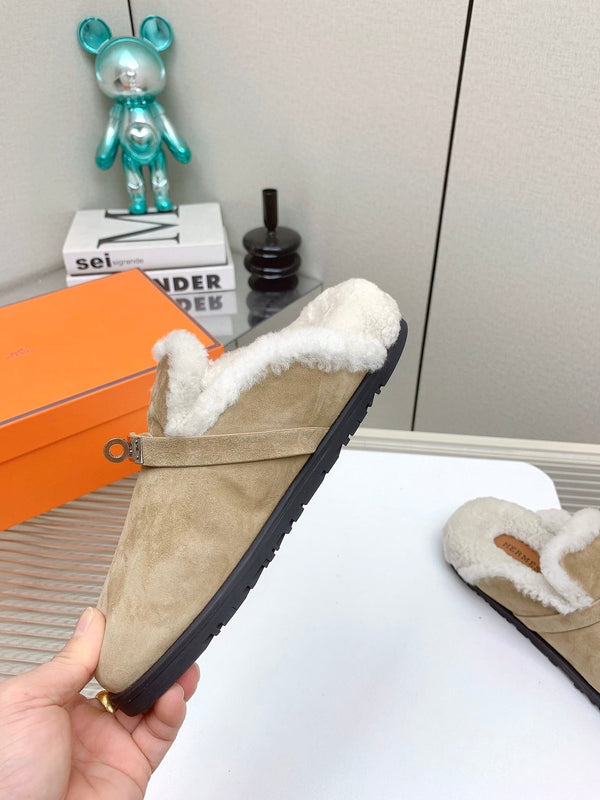 HM Mule 30mm In Light Brown Beige With Fleece And Suede Lining 971396