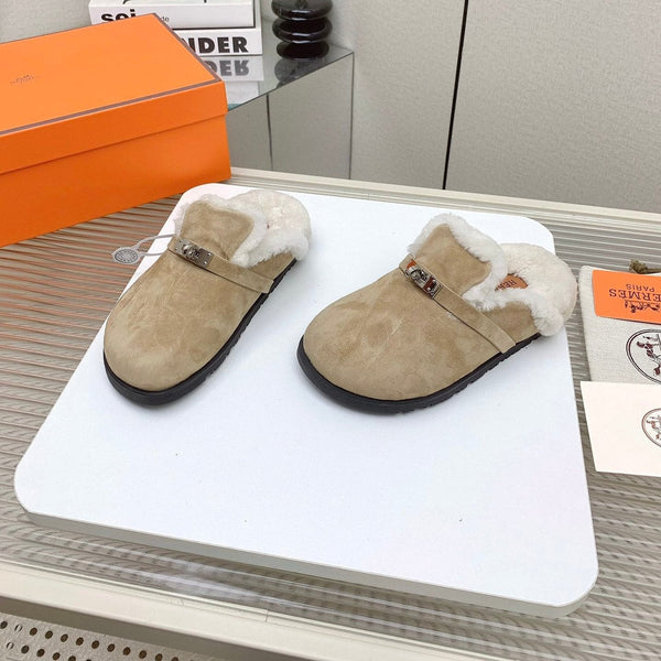 HM Mule 30mm In Light Brown Beige With Fleece And Suede Lining 971396