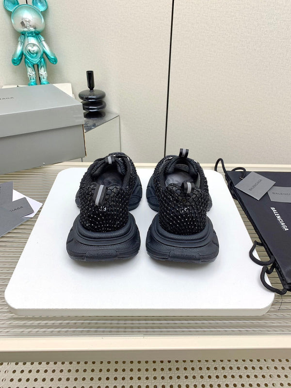 XL FISHNET SNEAKER IN BLACK MESH, POLYURETHANE, POLYESTER WITH RHINESTONES