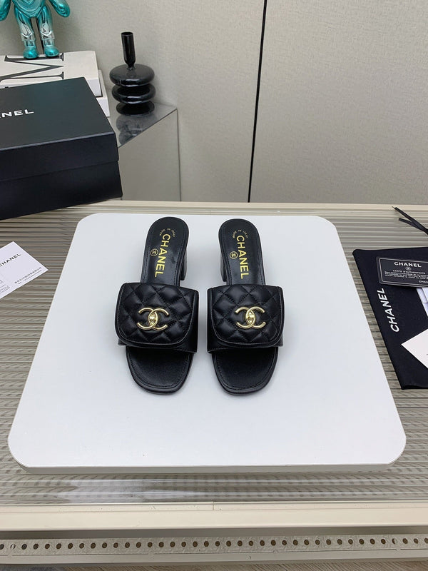 CC Mule Sandals 50mm In Black Quilted Lambskin 148942