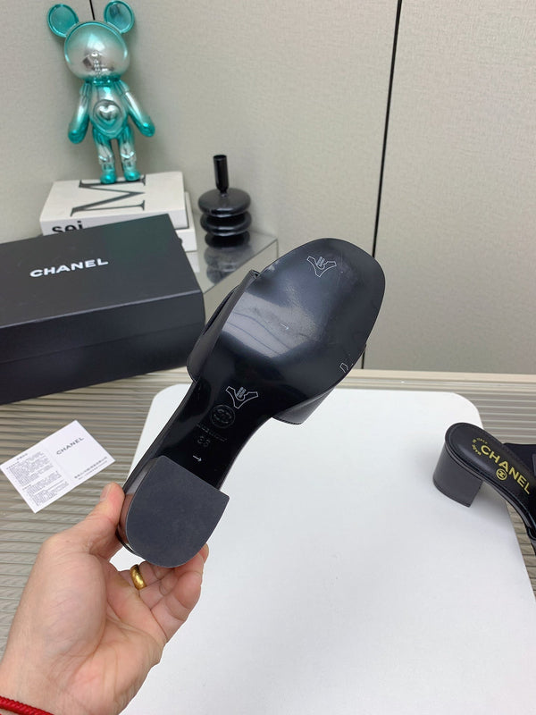 CC Mule Sandals 50mm In Black Quilted Lambskin 148942