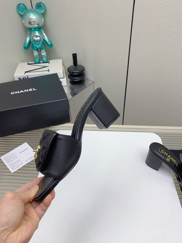 CC Mule Sandals 50mm In Black Quilted Lambskin 148942