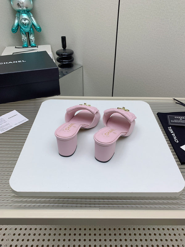 CC Mule Sandals 50mm In Light Pink Quilted Lambskin 148948