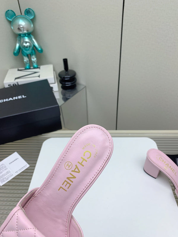 CC Mule Sandals 50mm In Light Pink Quilted Lambskin 148948