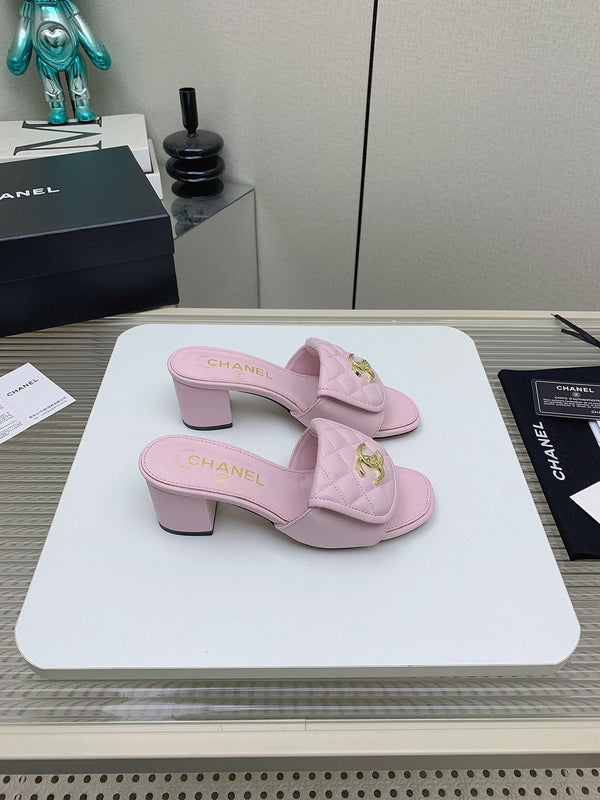 CC Mule Sandals 50mm In Light Pink Quilted Lambskin 148948