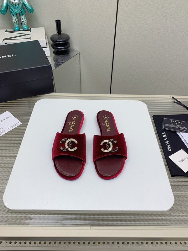 CC Slippers In Dark Red Velvet 148988