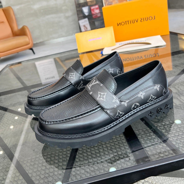 LV LOAFERS BLACK PLAIN CALFSKIN WITH MONOGRAM STRAP