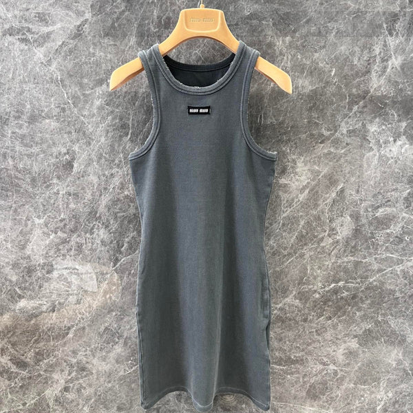 Miu Miu 25 Knitted Vest Skirt Gray Cotton