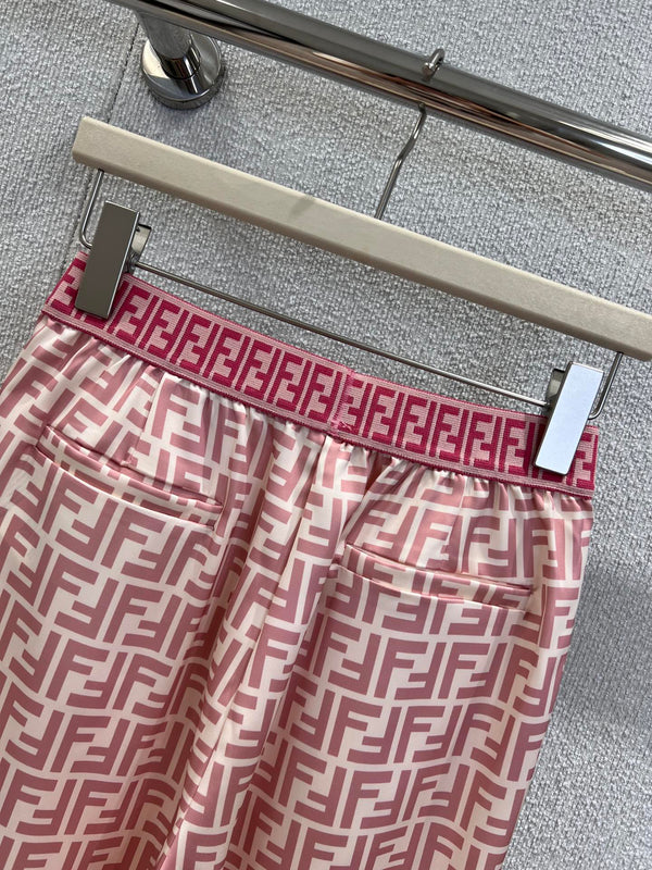 Fendi 25 Wide Leg Pants Pink Polyester Fiber