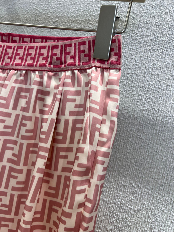 Fendi 25 Wide Leg Pants Pink Polyester Fiber