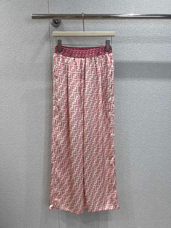Fendi 25 Wide Leg Pants Pink Polyester Fiber