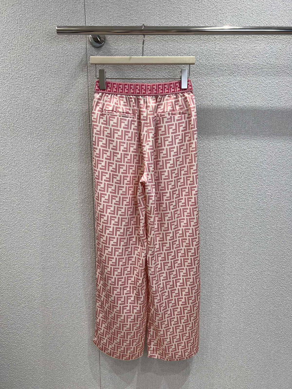 Fendi 25 Wide Leg Pants Pink Polyester Fiber