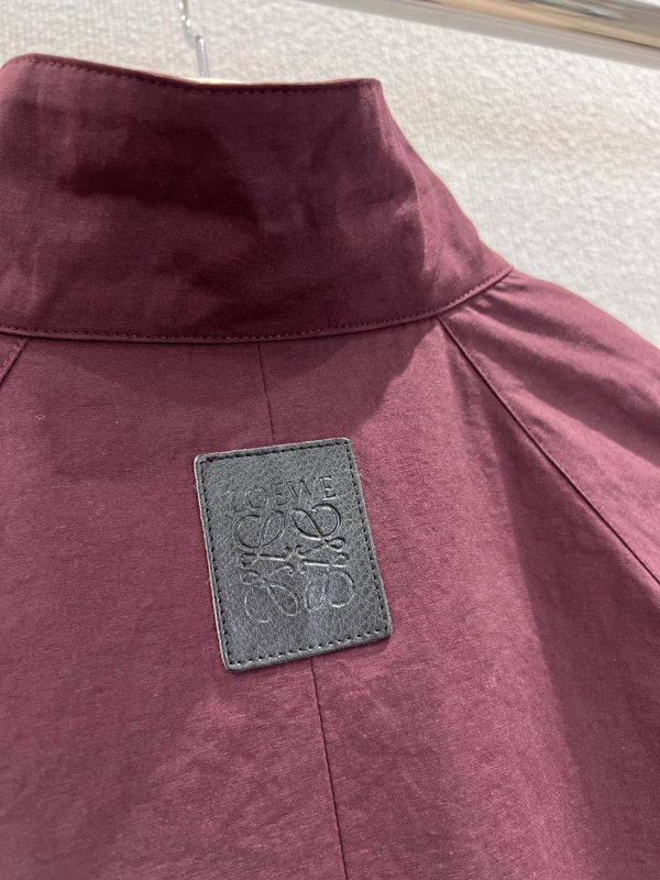 Loewe 25 Stand Collar Short Trench Coat Burgundy Red Cotton Nylon 224272