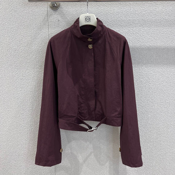 Loewe 25 Stand Collar Short Trench Coat Burgundy Red Cotton Nylon 224272