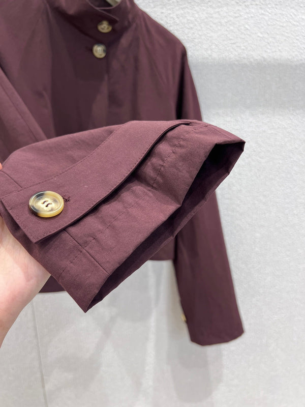 Loewe 25 Stand Collar Short Trench Coat Burgundy Red Cotton Nylon 224272