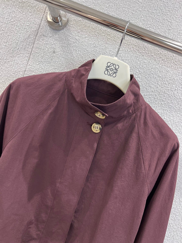 Loewe 25 Stand Collar Short Trench Coat Burgundy Red Cotton Nylon 224272