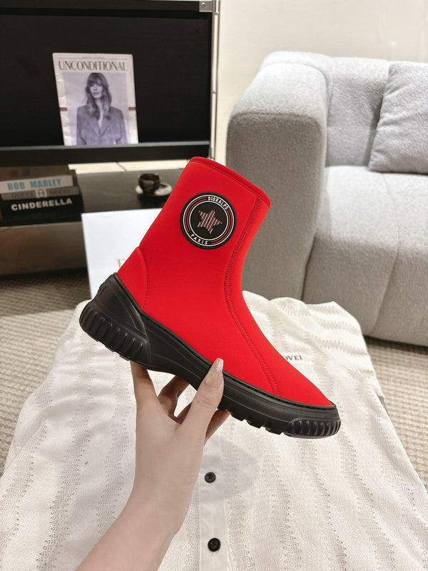 CD Ankle Boots Bright Red Elastic Fabric