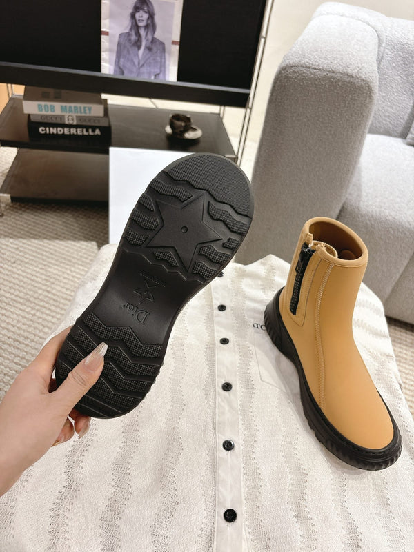 CD Ankle Boots Yellow Beige Elastic Fabric