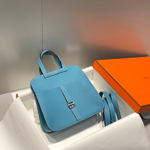 HALZAN 25 HANDLE BAG IN FOUNTAIN BLUE GRAINED CALFSKIN