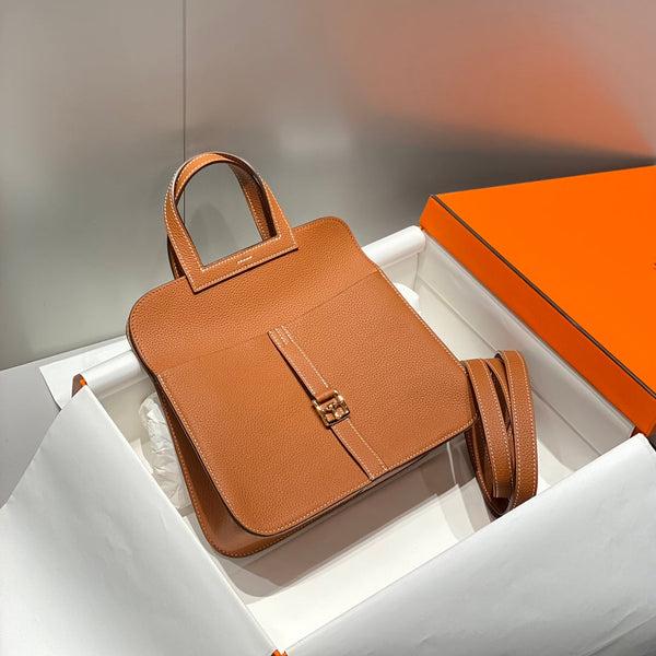 HALZAN 25 HANDLE BAG IN DULL ORANGE GRAINED CALFSKIN