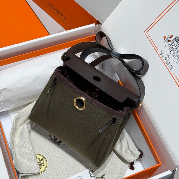 HM Mini Herbag Gold Buckle 20 Army Green Canvas and Hunter Cowhide 243360