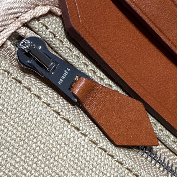 HM Mini Herbag Silver Buckle 20 Natural Canvas and Hunter Cowhide 243315