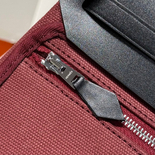 HM Mini Herbag Silver Buckle 20 Burgundy Canvas and Hunter Cowhide 243370