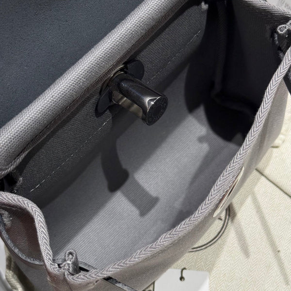 HM Mini Herbag Silver Buckle 20 Gray Canvas and Hunter Cowhide 243265