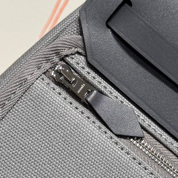 HM Mini Herbag Silver Buckle 20 Gray Canvas and Hunter Cowhide 243265