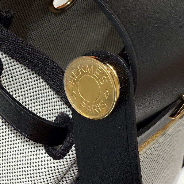 HM Mini Herbag Gold Buckle 20 Ecru White Canvas and Hunter Cowhide 243226